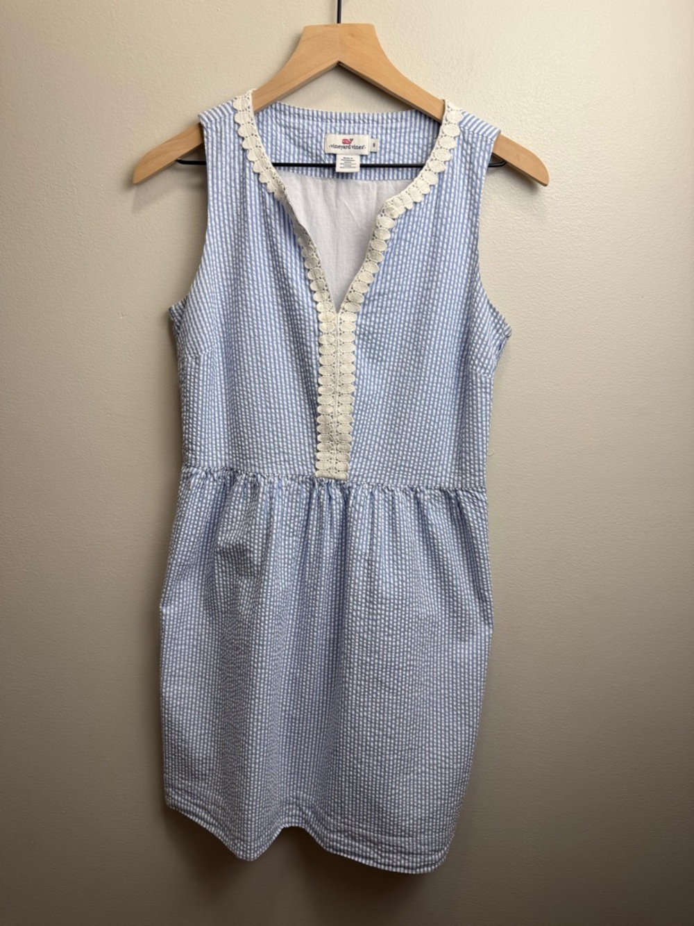Vineyard Vines Blue White Seersucker Sleeveless Dress 100% Cotton Size 6